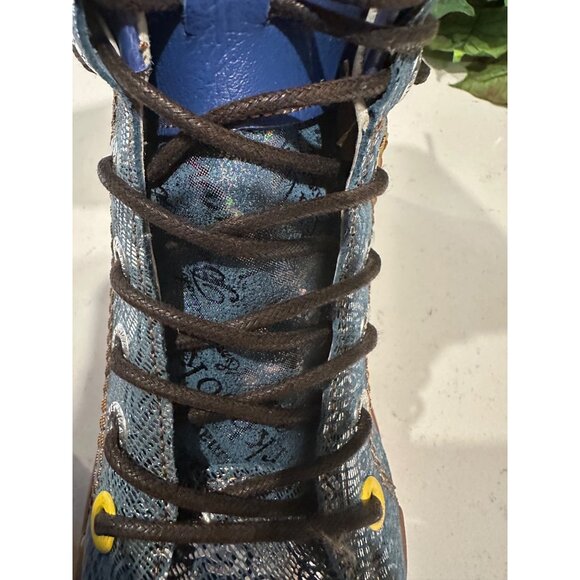 TMA Turquoise Blue Lace-Up Boots With Brown Sole & Side Zipper - Picture 10 of 11